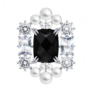 Серебряная брошь Diamant с фианитом, агатом и жемчугом 94-340-00519-1 фото