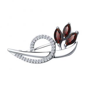 Серебряная брошь Diamant с фианитом и гранатом 94-340-00702-1 фото
