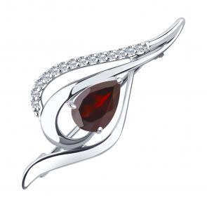 Серебряная брошь Diamant с фианитом и гранатом 94-340-01045-2 фото