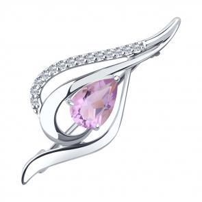 Серебряная брошь Diamant с фианитом и аметистом 94-340-01045-3 фото