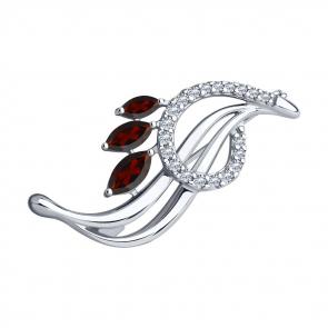 Серебряная брошь Diamant с фианитом и гранатом 94-340-01048-2 фото
