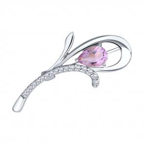 Серебряная брошь Diamant с фианитом и аметистом 94-340-01049-2 фото