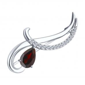 Серебряная брошь Diamant с фианитом и гранатом 94-340-01053-2 фото