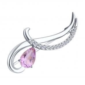 Серебряная брошь Diamant с фианитом и аметистом 94-340-01053-3 фото