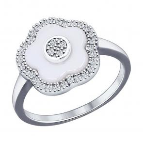 Серебряное кольцо SOKOLOV с фианитом и керамикой 94011621 фото