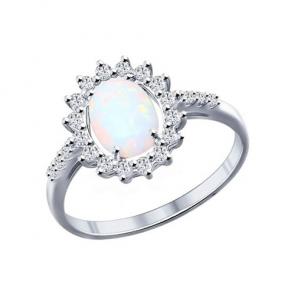 Серебряное кольцо SOKOLOV с фианитом и опалом 94011765 фото