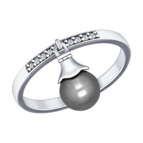 Серебряное кольцо SOKOLOV с фианитом и жемчугом Swarovski 94012030 фото