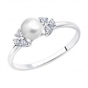 Серебряное кольцо SOKOLOV с фианитом и жемчугом 94012910 фото