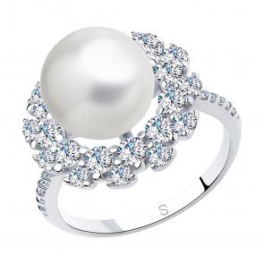 Серебряное кольцо SOKOLOV с фианитом и жемчугом 94012994 фото
