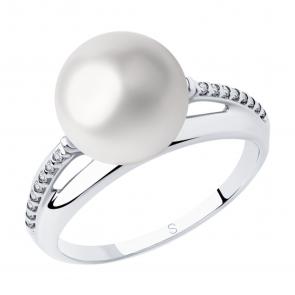 Серебряное кольцо SOKOLOV с фианитом и жемчугом 94012995 фото