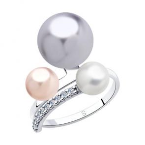 Серебряное кольцо SOKOLOV с фианитом и жемчугом Swarovski 94013045 фото