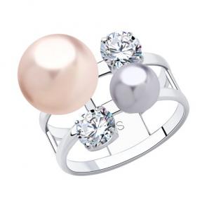 Серебряное кольцо SOKOLOV с фианитом и жемчугом Swarovski 94013049 фото
