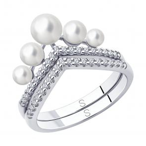 Серебряное кольцо-трансформер SOKOLOV с жемчугом и фианитом 94013100 фото