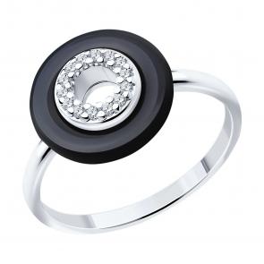 Серебряное кольцо SOKOLOV с фианитом и керамикой 94013677 фото