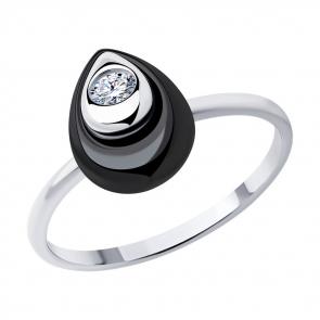 Серебряное кольцо SOKOLOV с фианитом и керамикой 94013708 фото