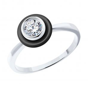 Серебряное кольцо SOKOLOV с фианитом и керамикой 94013755 фото
