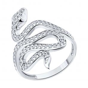 Серебряное кольцо имвол года Змея SOKOLOV с фианитом 94013822-9 фото