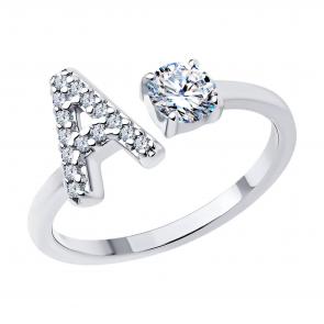 Серебряное кольцо-буква А SOKOLOV с фианитом 94013823 фото