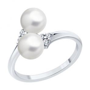 Серебряное кольцо SOKOLOV с фианитом и жемчугом 94013854 фото
