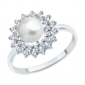 Серебряное кольцо SOKOLOV с фианитом и жемчугом 94013901-91 фото