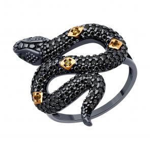 Серебряное кольцо Символ года Змея SOKOLOV с фианитом 94014057-91 фото