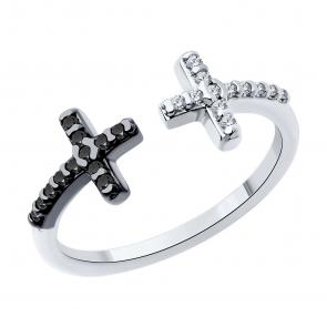 Серебряное кольцо Крест SOKOLOV с фианитом 94014084 фото