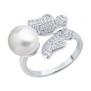 Серебряное кольцо SOKOLOV с фианитом и жемчугом 94014281-91 фото