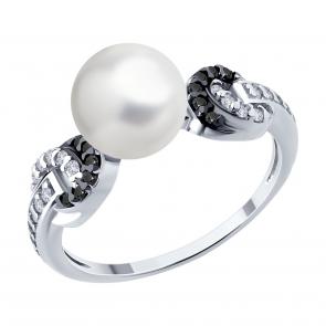 Серебряное кольцо SOKOLOV с фианитом и жемчугом 94014415 фото