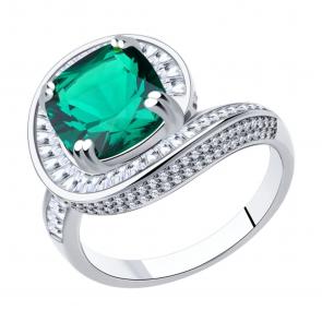 Серебряное кольцо SOKOLOV с ситаллом цвета Кварц зеленый и фианитом 94014557 фото
