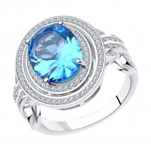 Серебряное кольцо SOKOLOV с ситаллом цвета Топаз и фианитом 94014571 фото