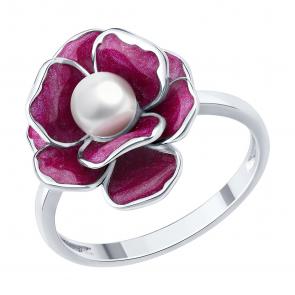 Серебряное кольцо SOKOLOV с жемчугом и эмалью 94014697 фото