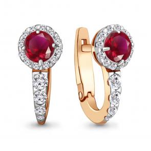 Золотые серьги AQUAMARINE с бриллиантом и рубином 940188кр фото