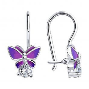 Серебряные серьги SOKOLOV с фианитом и эмалью 94021193 фото