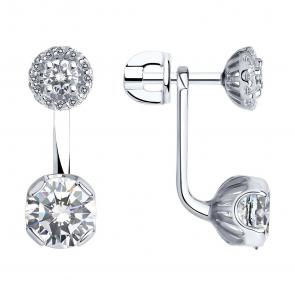 Серебряные серьги-трансформеры SOKOLOV с фианитом 94021439 фото