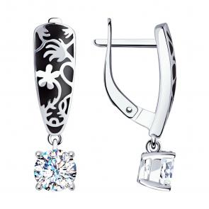 Серебряные серьги SOKOLOV с фианитом и эмалью 94021533 фото