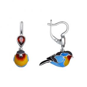 Серебряные серьги SOKOLOV с фианитом и эмалью 94021697 фото