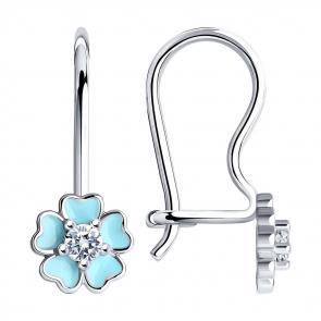 Серебряные серьги SOKOLOV с фианитом и эмалью 94021818 фото