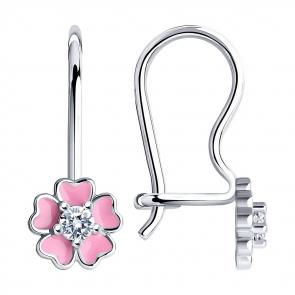 Серебряные серьги SOKOLOV с фианитом и эмалью 94021819 фото