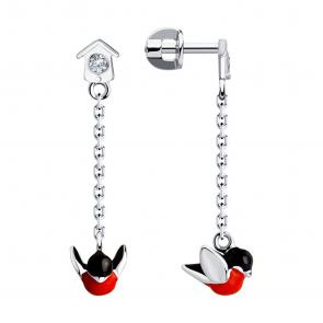 Серебряные серьги SOKOLOV с фианитом и эмалью 94021854 фото