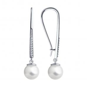 Серебряные серьги SOKOLOV с фианитом и жемчугом 94022212-91 фото