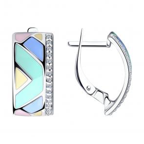 Серебряные серьги SOKOLOV с фианитом и эмалью 94022288 фото