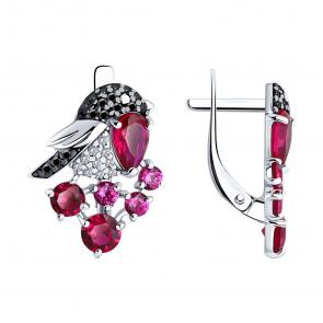 Серебряные серьги SOKOLOV с фианитом и рубиновым корундом 94022616 фото