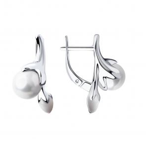 Серебряные серьги SOKOLOV с жемчугом и эмалью 94022672 фото