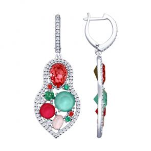 Серебряные серьги SOKOLOV с кристаллом Swarovski 94022731 фото
