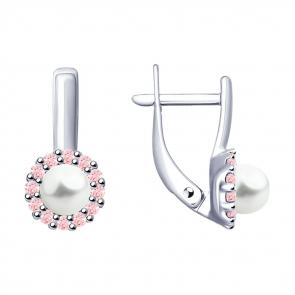 Серебряные серьги SOKOLOV с фианитом и жемчугом 94022955 фото