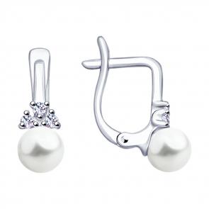 Серебряные серьги SOKOLOV с фианитом и жемчугом 94023060 фото
