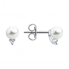 Серебряные серьги SOKOLOV с фианитом и жемчугом 94023061-91 фото