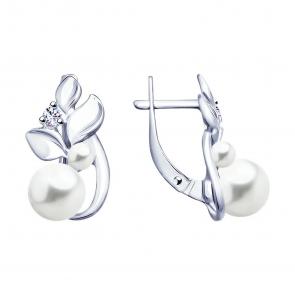Серебряные серьги SOKOLOV с фианитом и жемчугом 94023110-91 фото