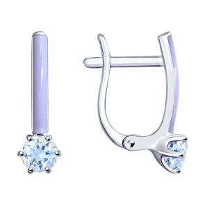 Серебряные серьги SOKOLOV с фианитом и эмалью 94023118 фото