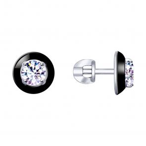 Серебряные серьги SOKOLOV с фианитом и эмалью 94023144 фото